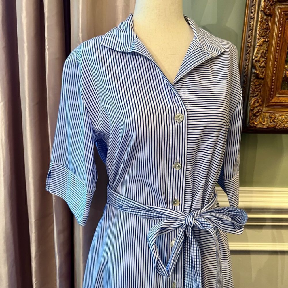 EUC‎ Hinson Wu Charlie Refined Cotton Stripe Check Shirt Style Midi Dress SMALL - Picture 7 of 11